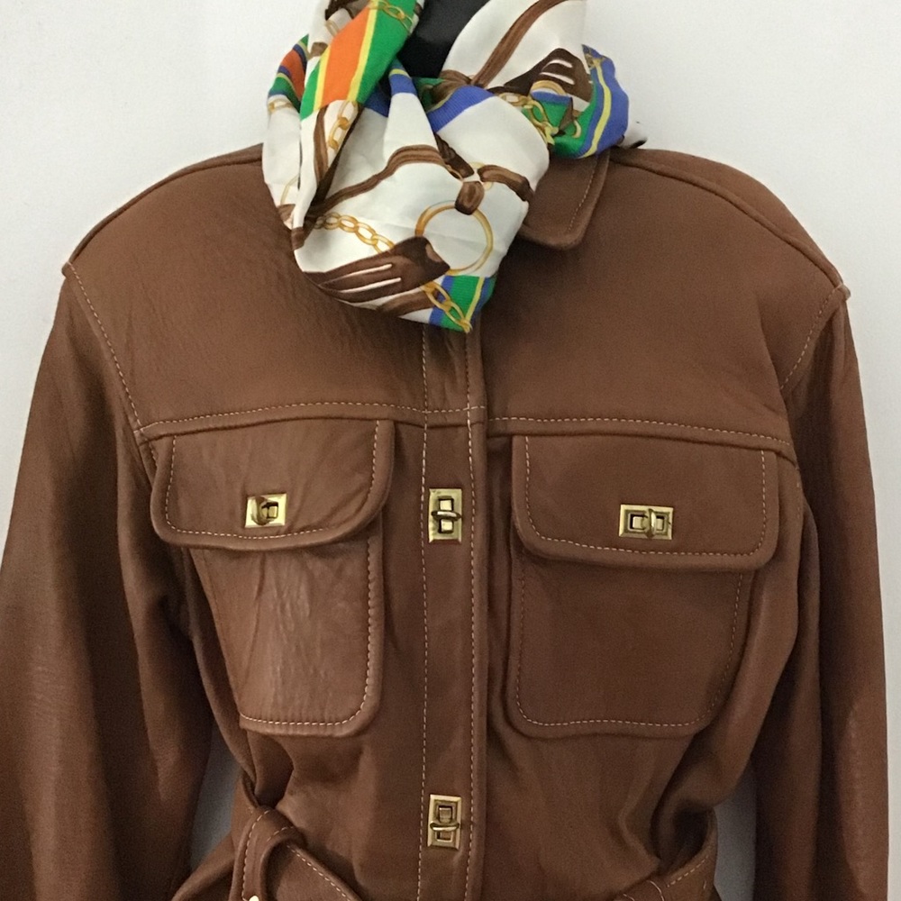 Genuine Leather Brown Waist Jacket Size L